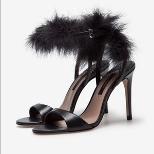 Uterque Feather Trim Ankle Heels